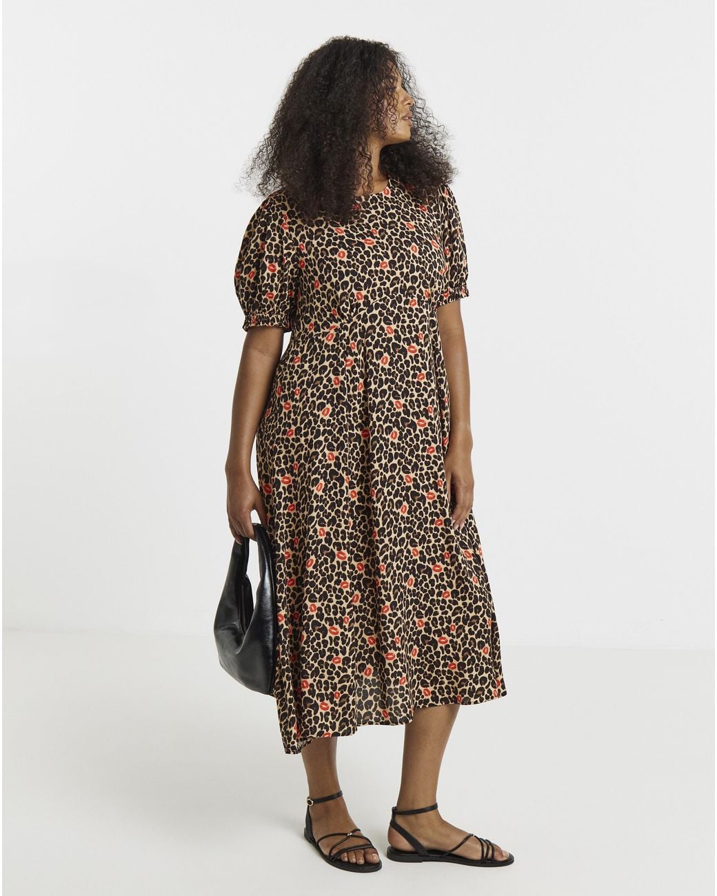 Simply Be Brown Printed Viscose Midi Dress