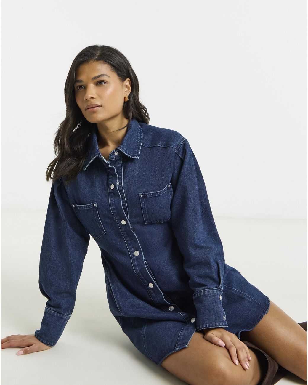 Simply Be Blue Belted Oversized Shirt Dress