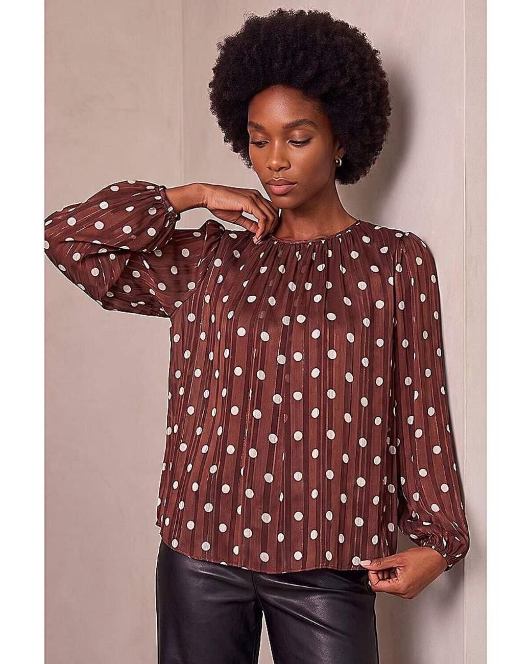 Roman Red Roman Polka Dot Satin Pleated Top