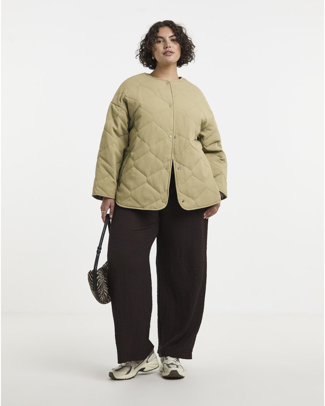 Simply Be Brown Quilted Round Collar Jacket