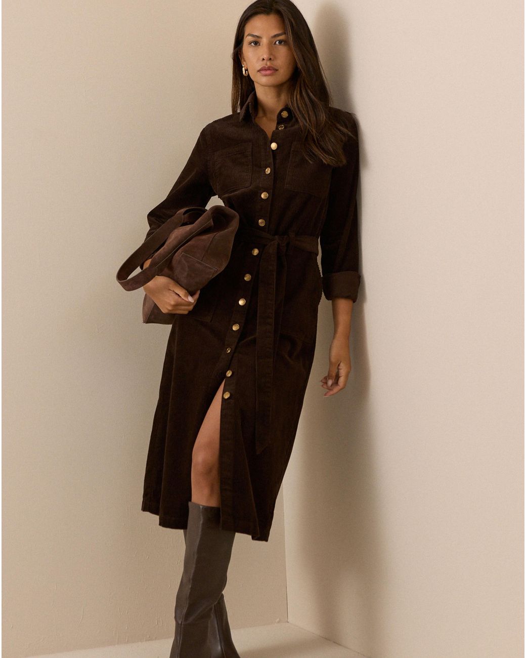 Nobody's Child Brown Noah Cord Shirt Dress