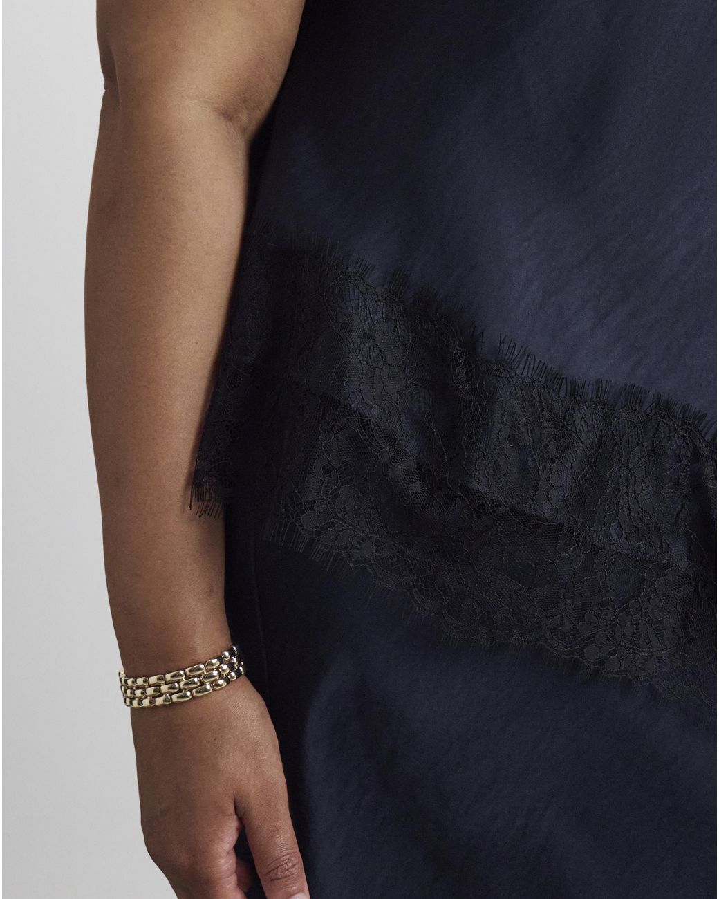 Joanna Hope Blue Lace Trim Satin Top