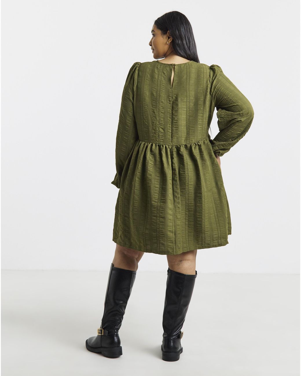 Simply Be Green Textured Waist Detail Dress