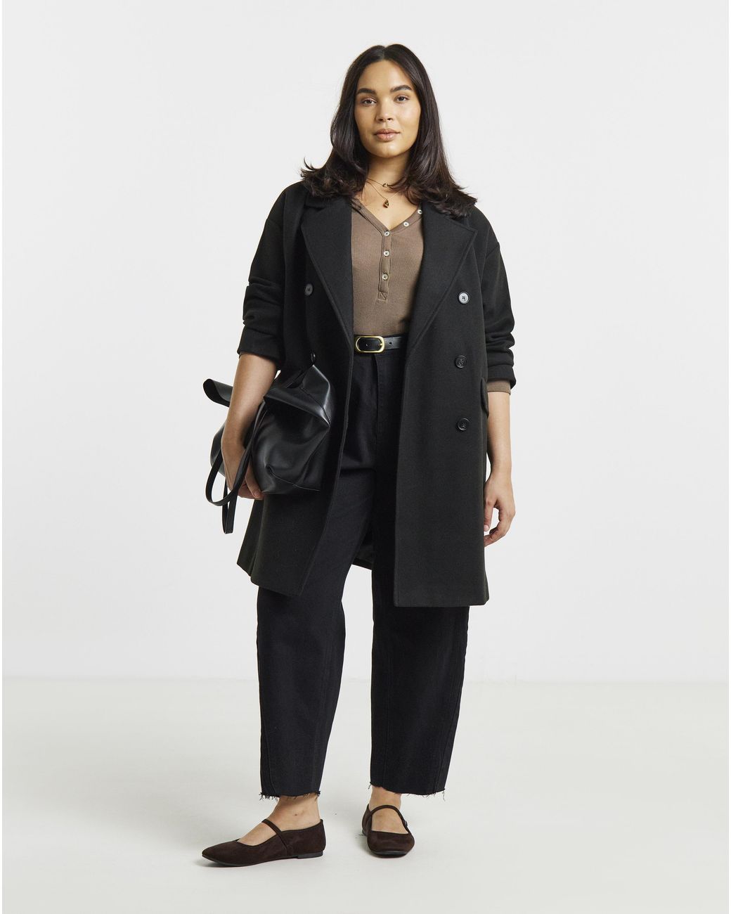 Simply Be Black Double Breasted Lined Coat