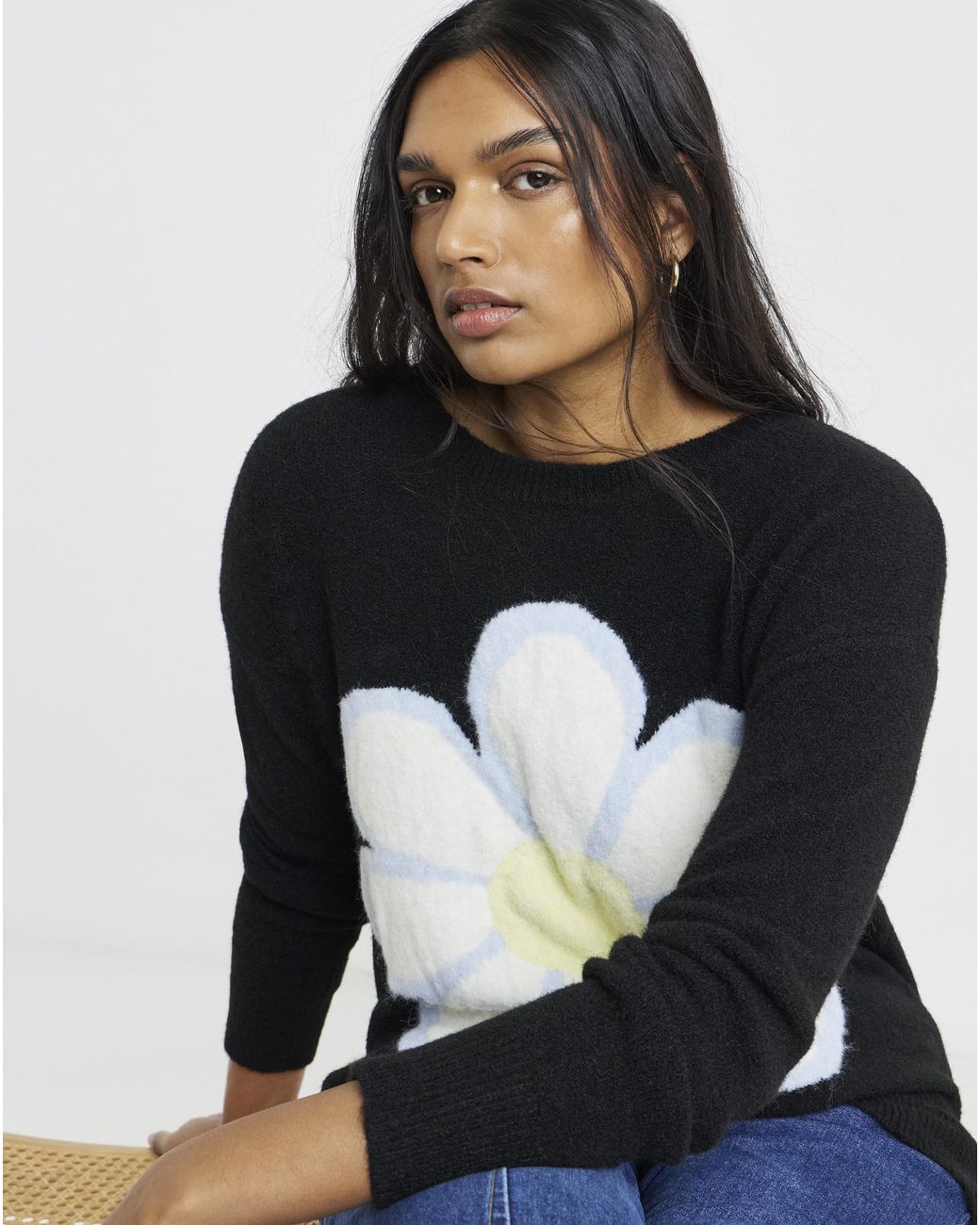 Simply Be Blue Daisy Graphic Jumper