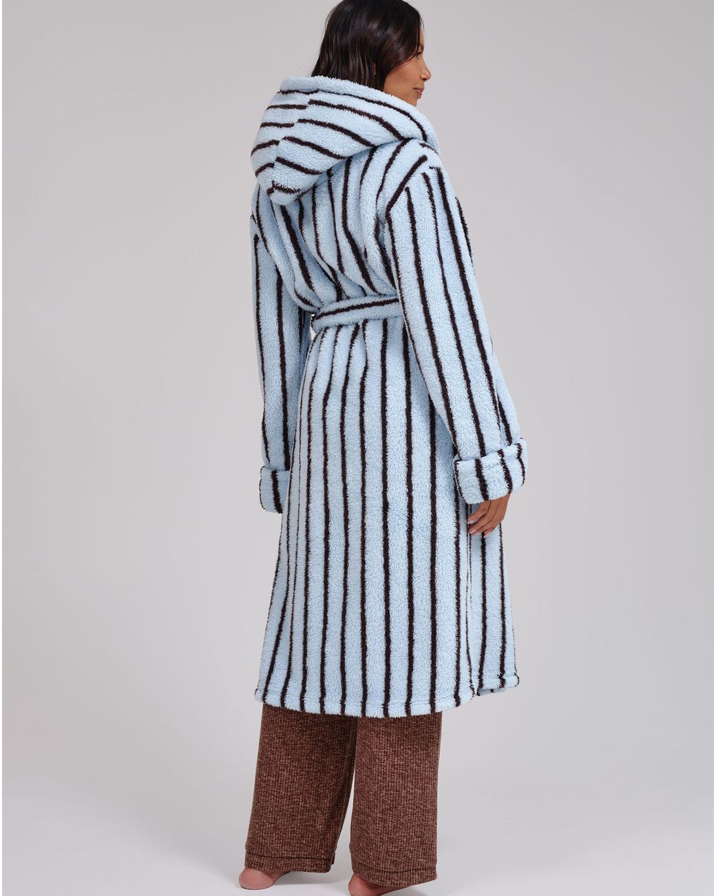 Loungeable Blue Pinstripe Midi Dressing Gown