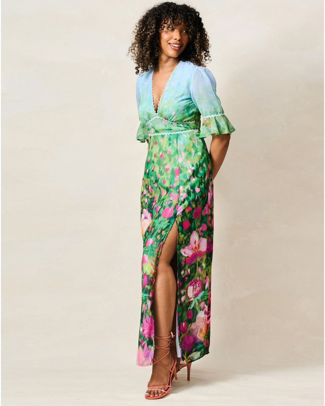 Hope & Ivy Green Solenne Maxi Print Dress