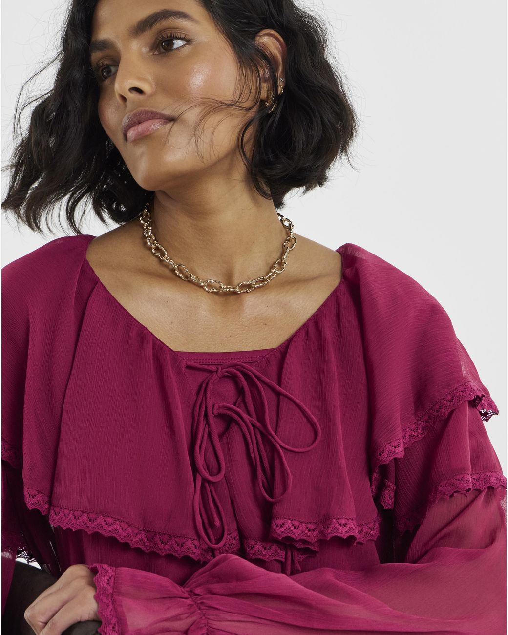 Simply Be Red Frill Collar Blouse