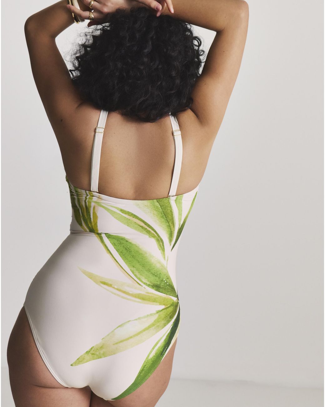 MAGISCULPT White Statement Leaf Print Bandeau Swimsuit