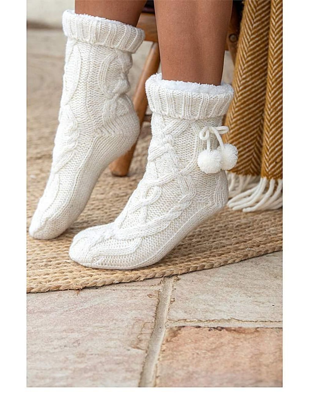 Pour Moi Natural Cosy Cable Knit Slipper Sock