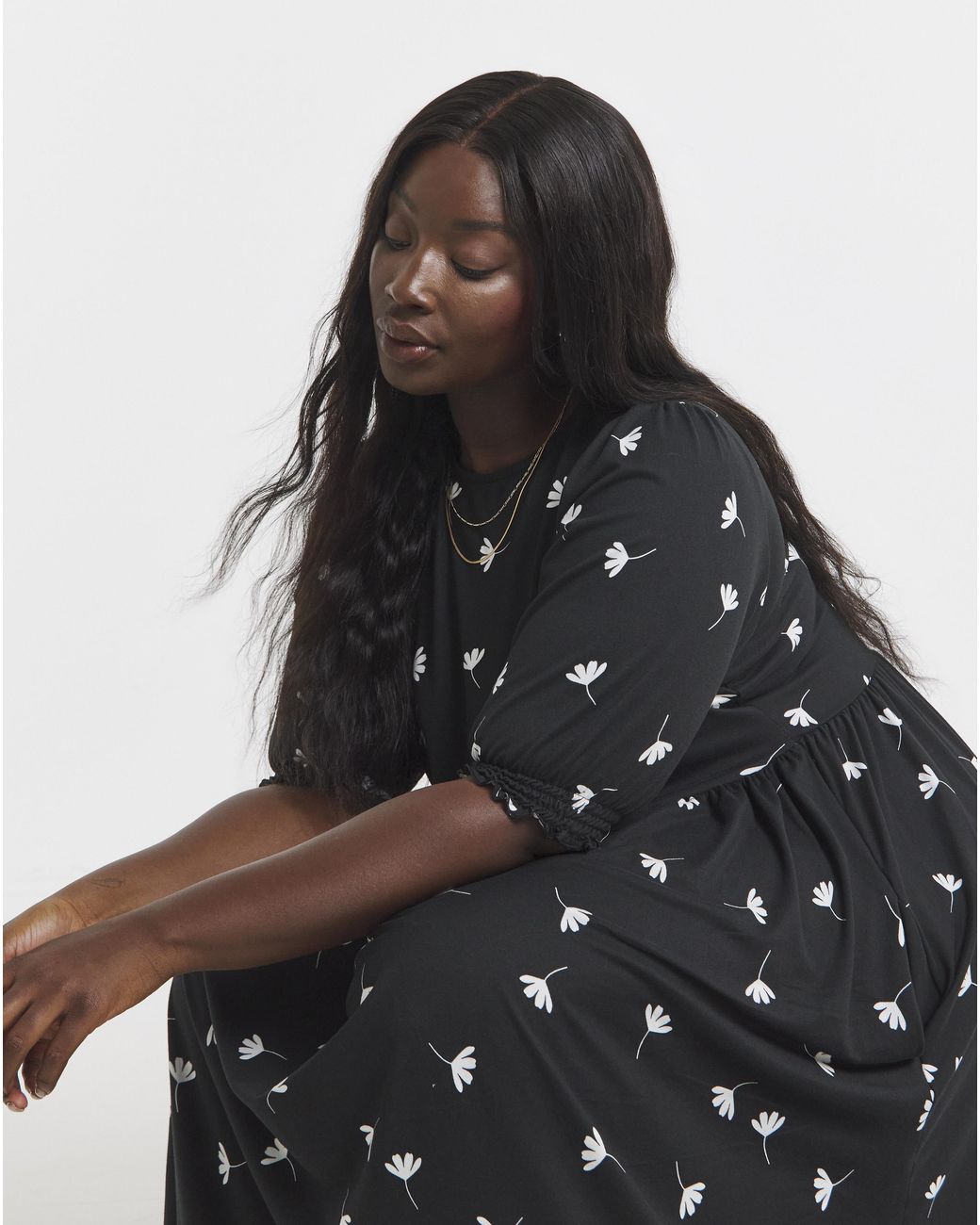 Simply Be White Ditsy Supersoft Midi Dress