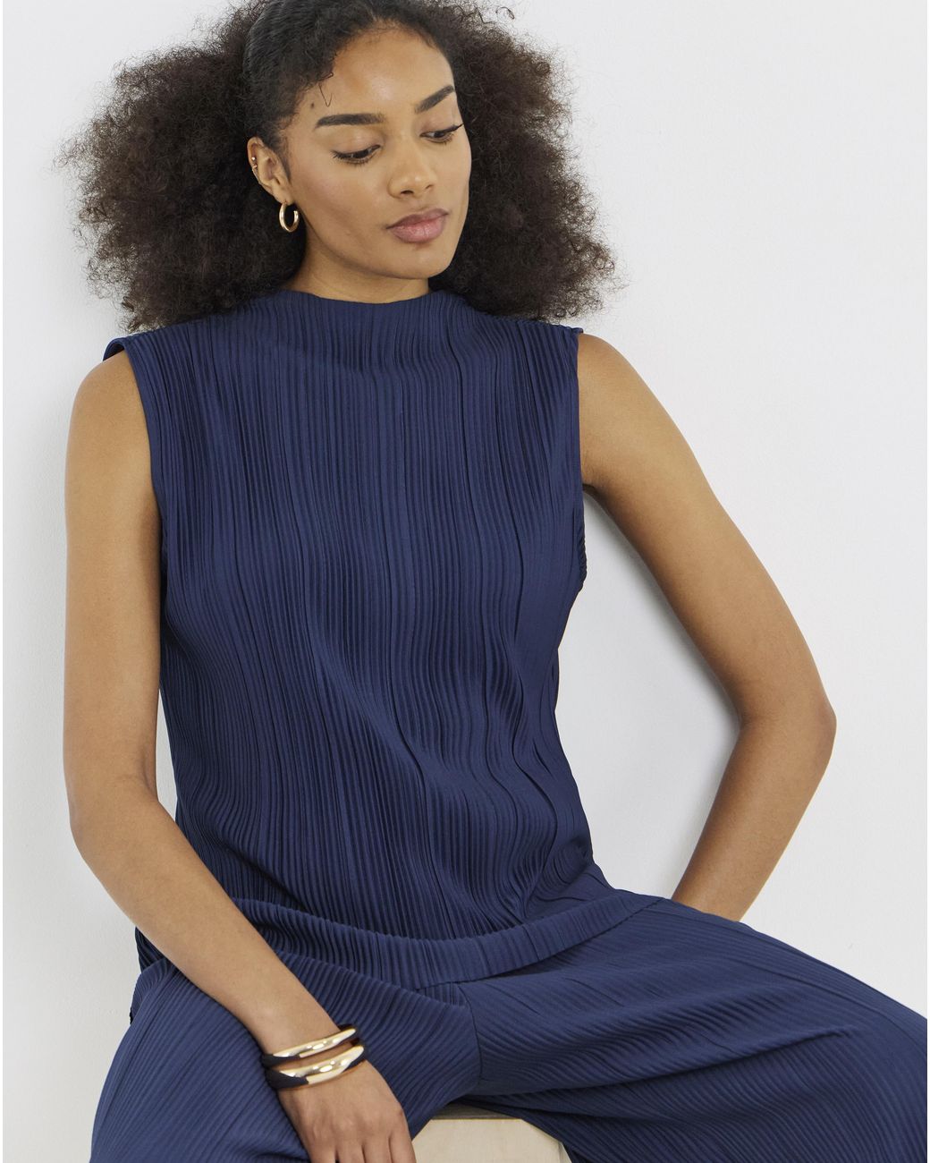 Vila Blue Funnel Neck Top