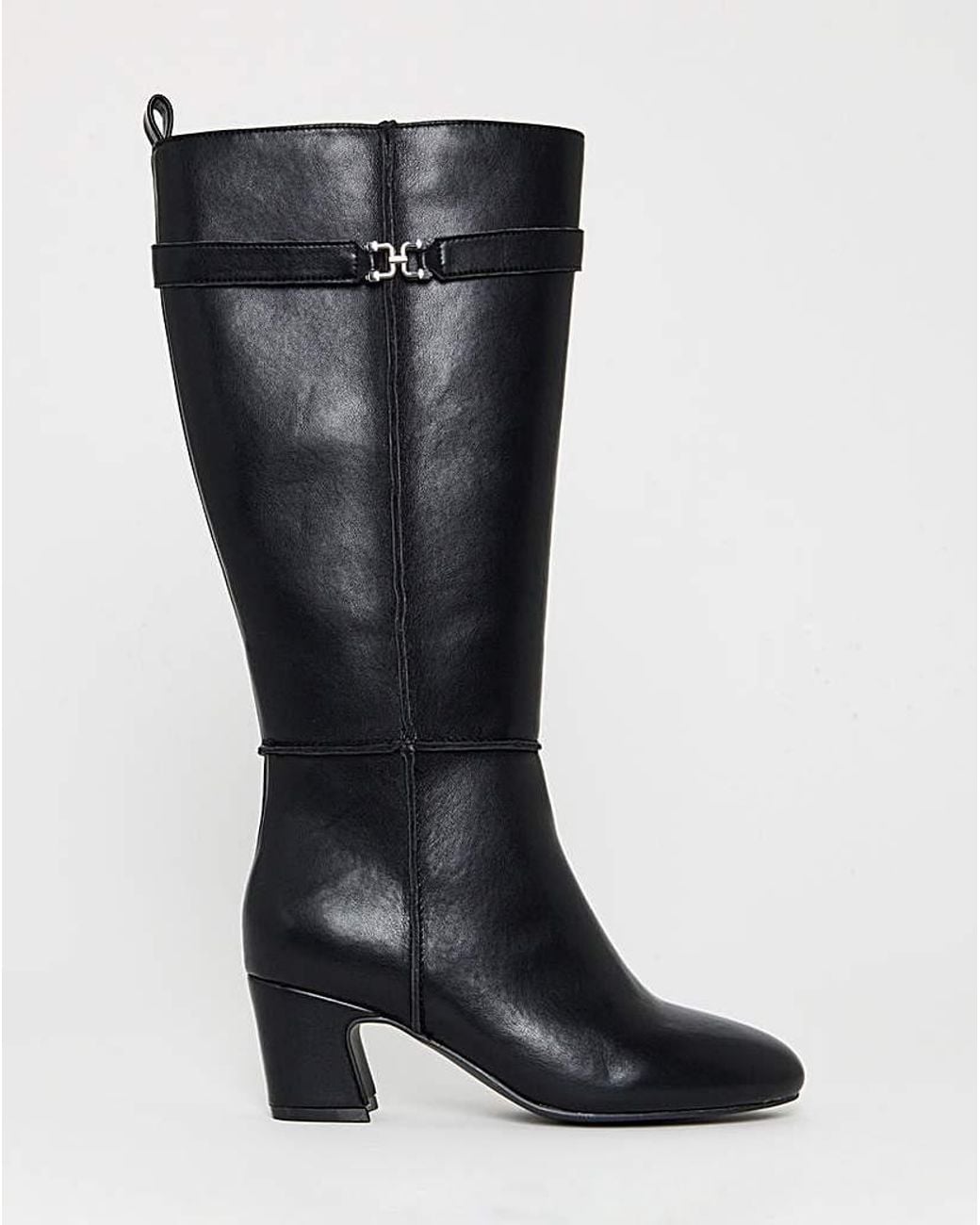 JD Williams Black Block Heel Knee High Boot Ex Wide