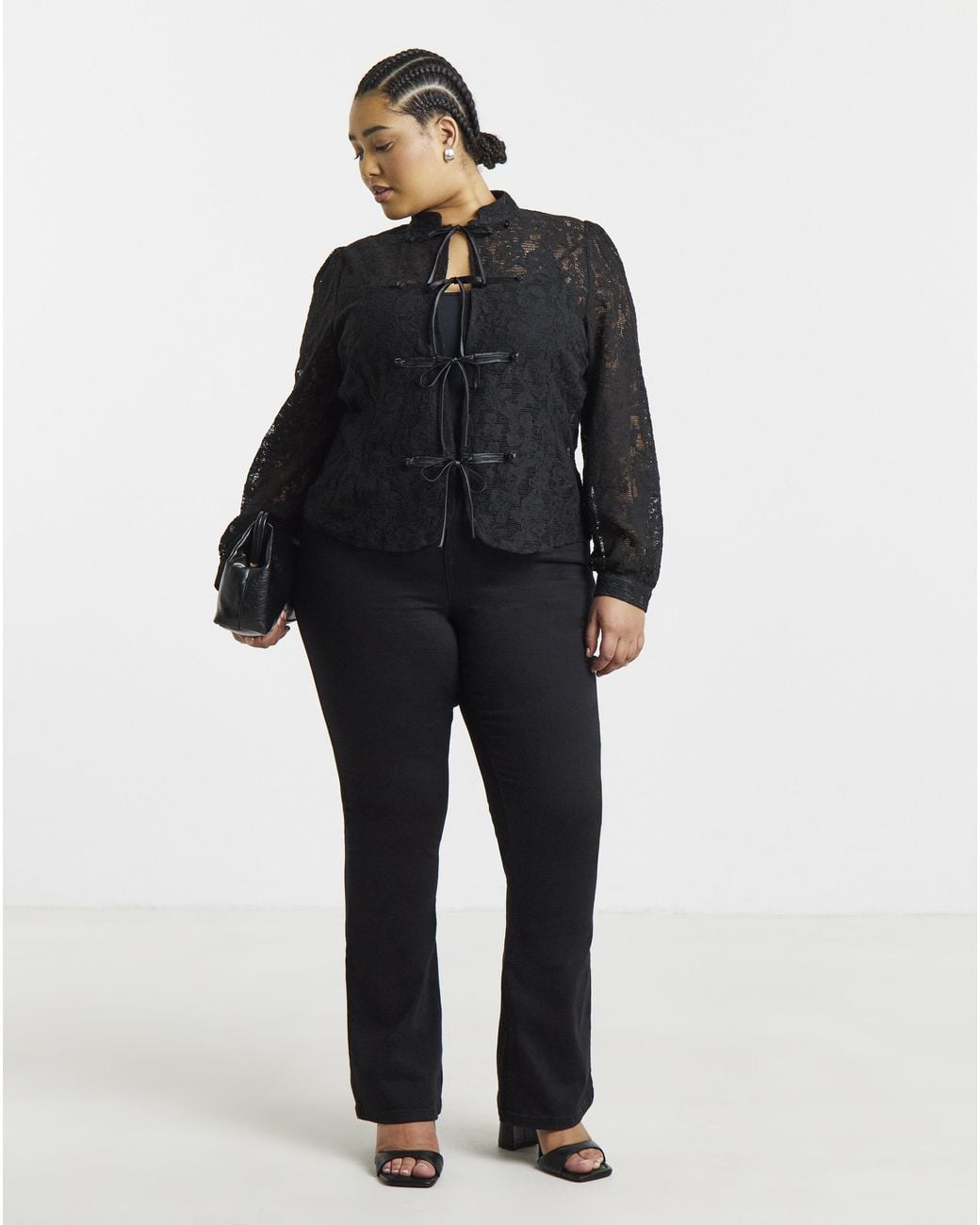 Simply Be Black Lace Tie Detail Blouse