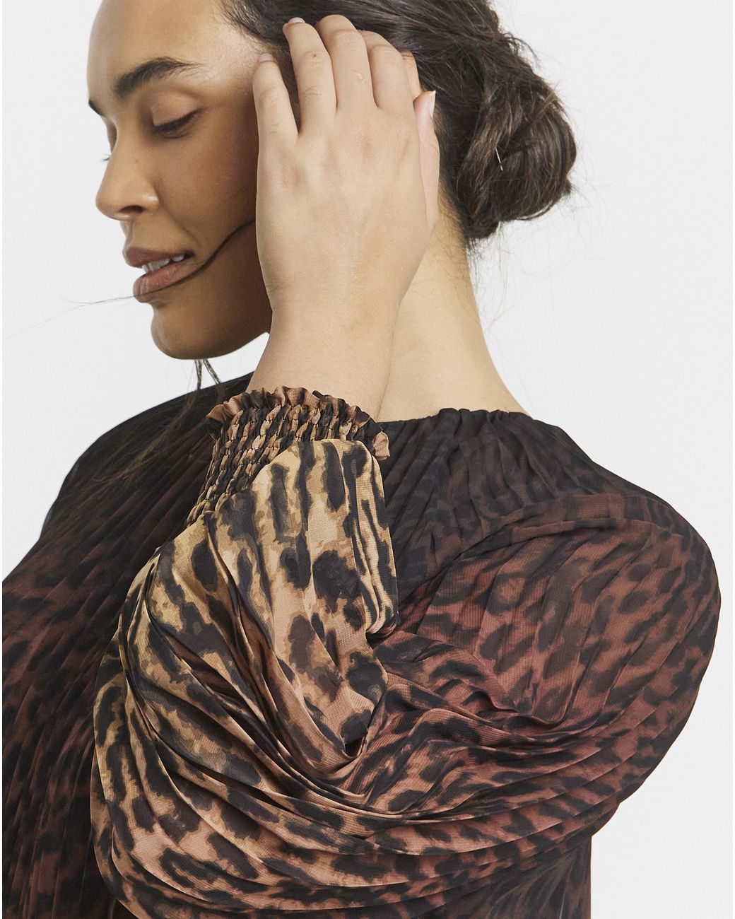 Joanna Hope Brown Pleated Chiffon Blouse