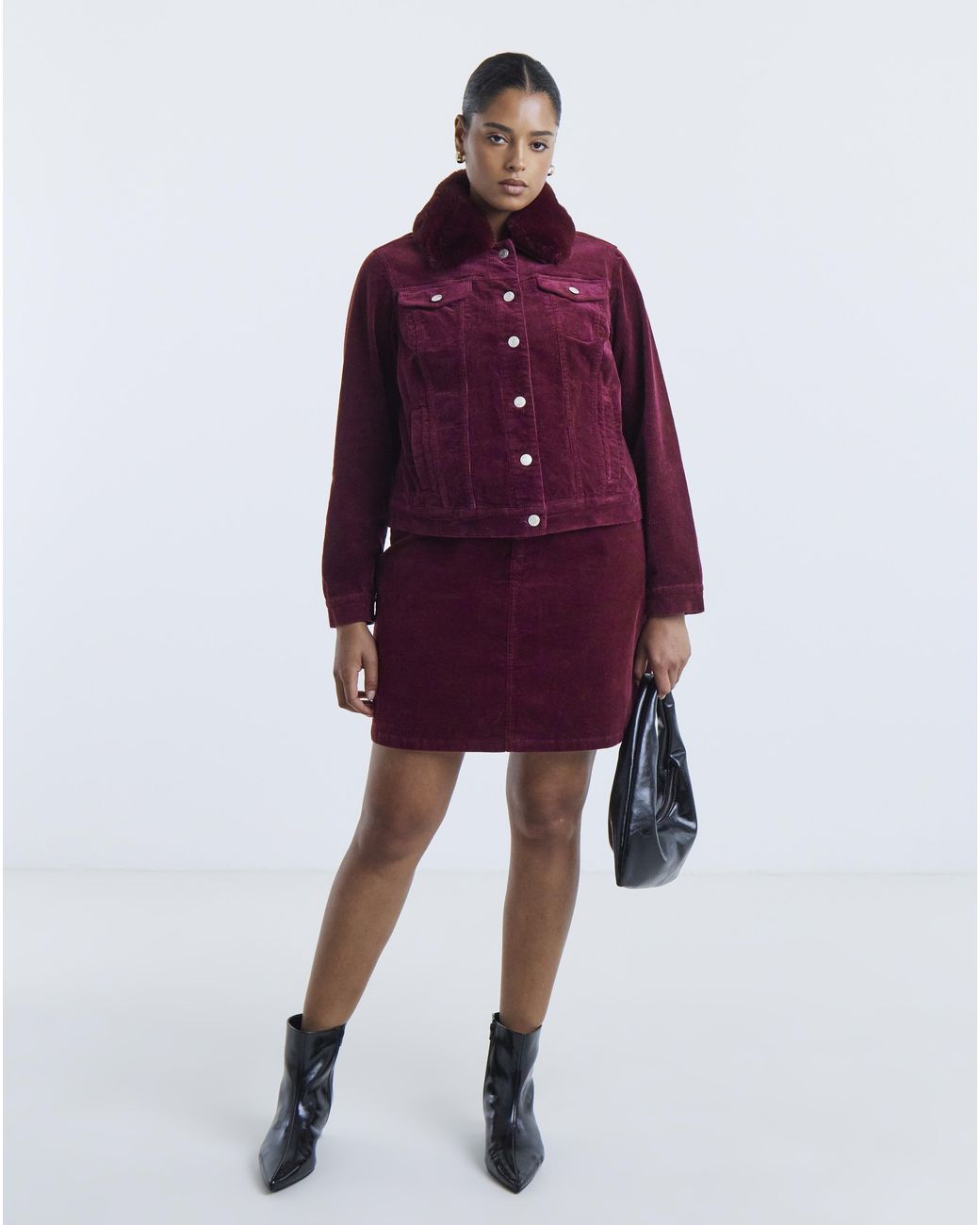 Simply Be Purple Faux Fur Collar Cord Jacket