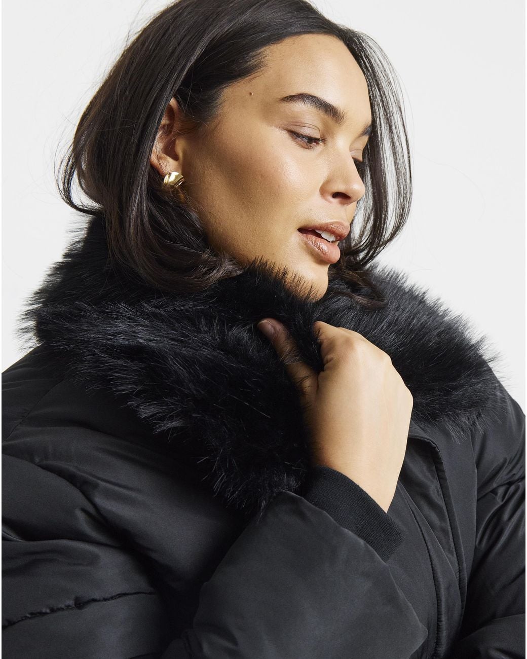 Simply Be Black Faux Fur Collar Short Padded Coat