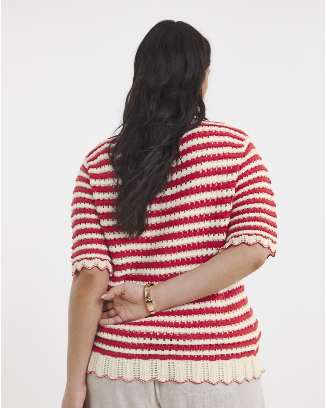 Simply Be Red Stripe Short Sleeve Frill Cardigan