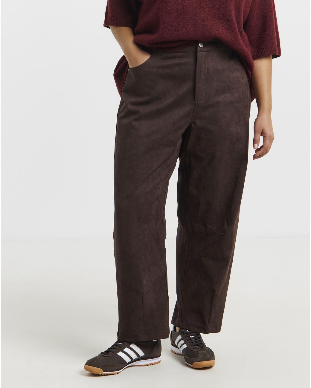 Simply Be Red Suedette Barrel Leg Trousers