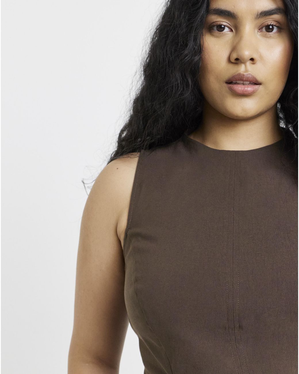 Simply Be Brown Stretch Fit And Flare Blouse
