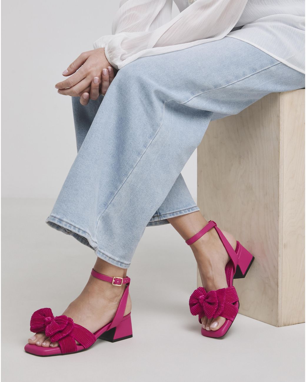Simply Be Blue Double Bow Low Block Heel Wide Fit