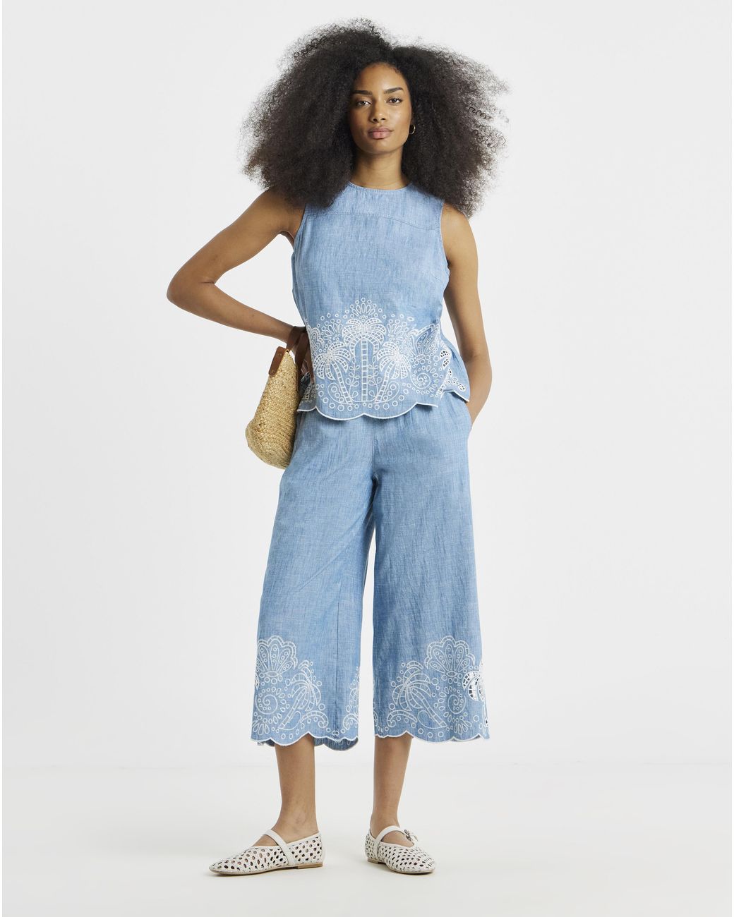 Simply Be Blue Chambray Broderie Crop Jeans