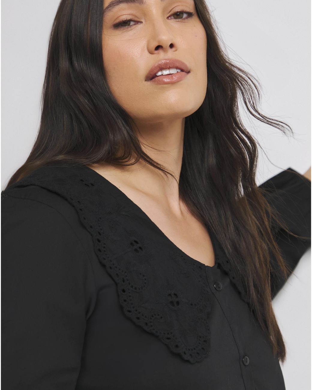 Simply Be Black Broderie Collared Blouse