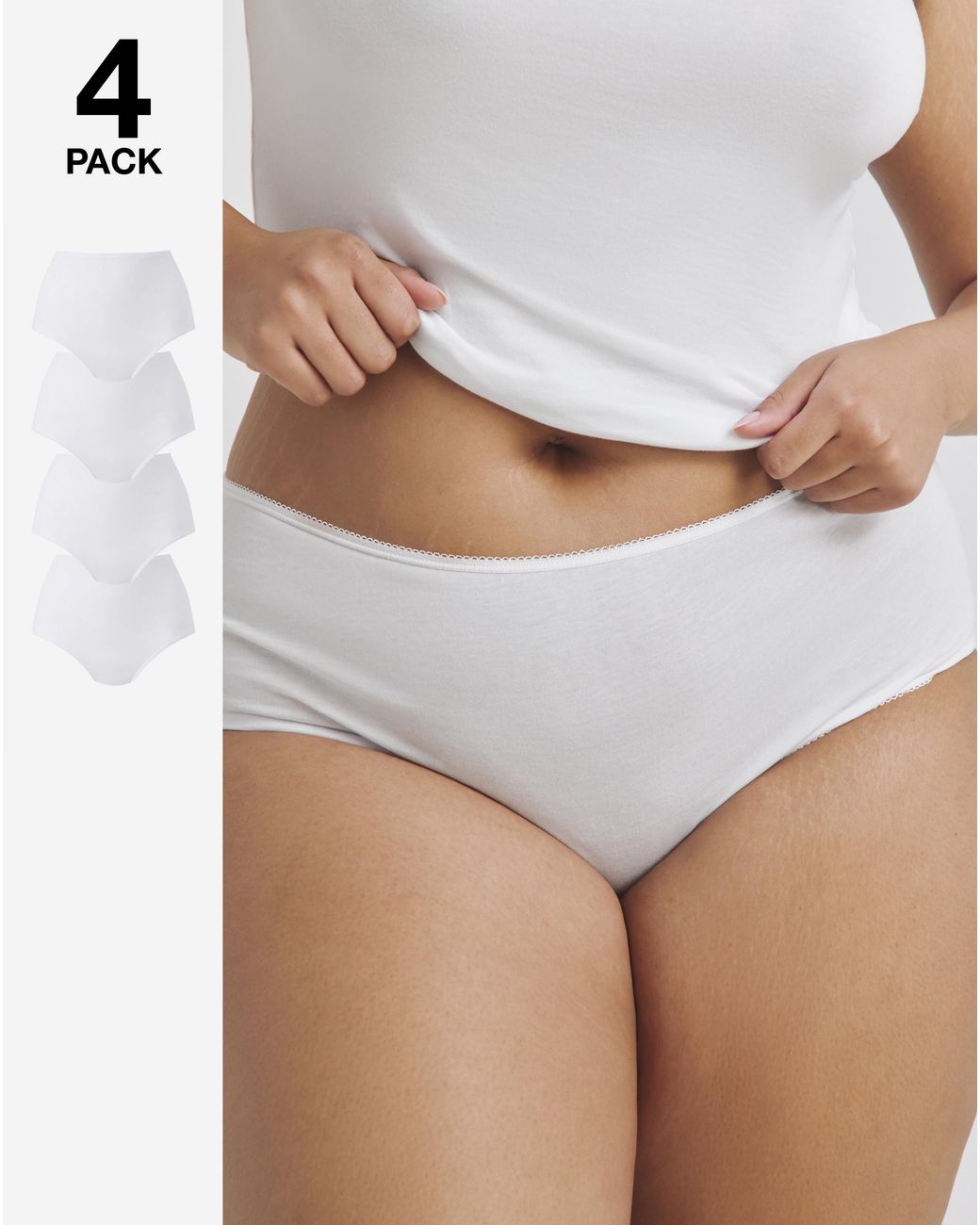 Simply Be White 4 Pack Full Fit Briefs