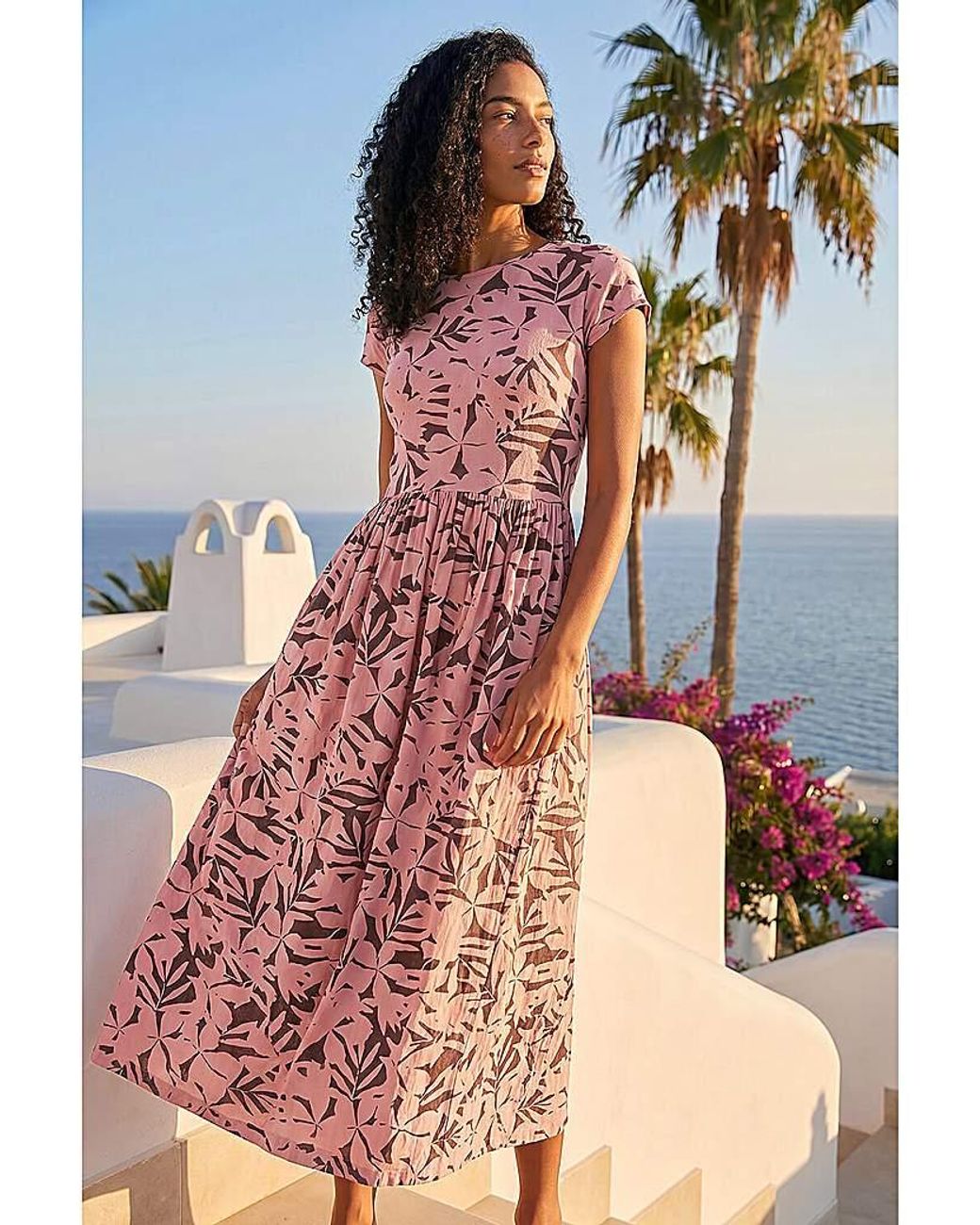Roman Blue Roman Floral Print Stretch Midi Dress