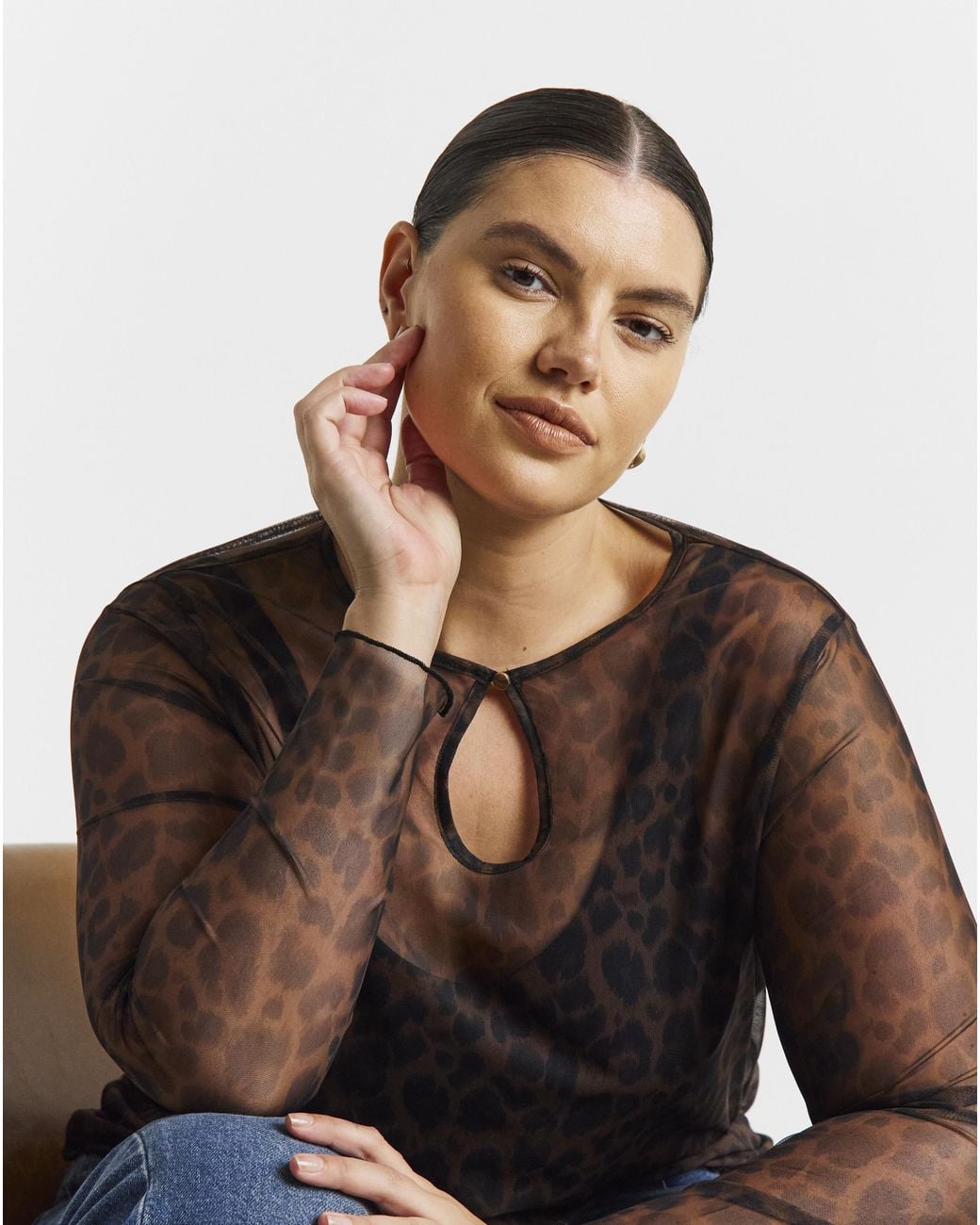 Simply Be Brown Key Hole Ls Top