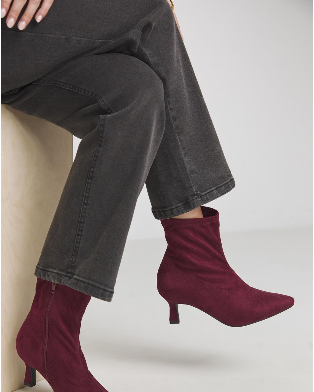 JD Williams Red Kitten Heel Sock Boot E Fit
