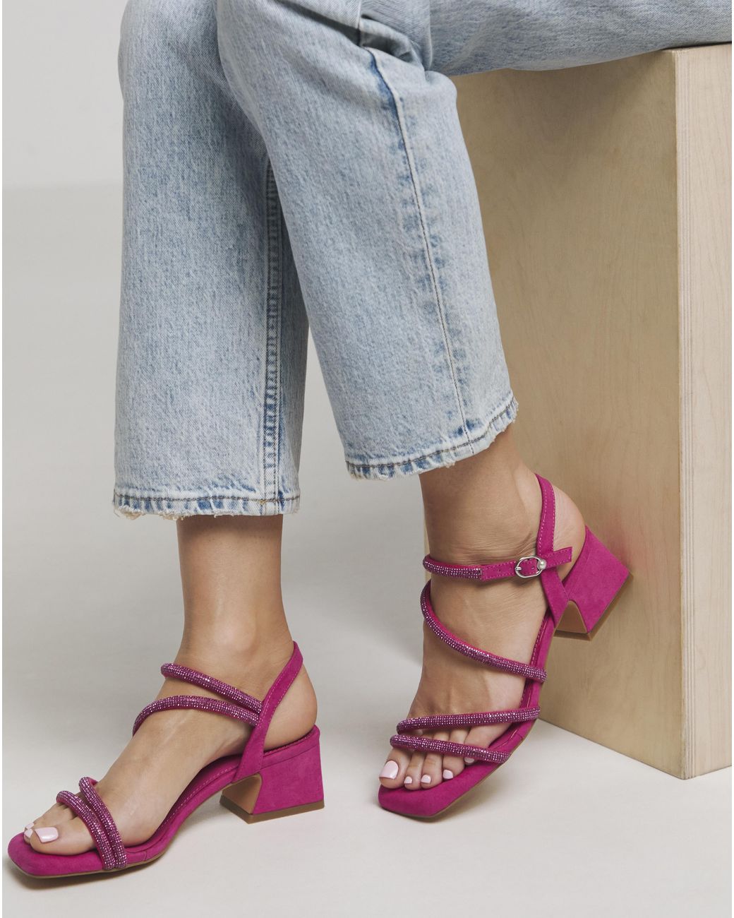 Simply Be Blue Low Block Heel Diamante Sandal Wide Fit