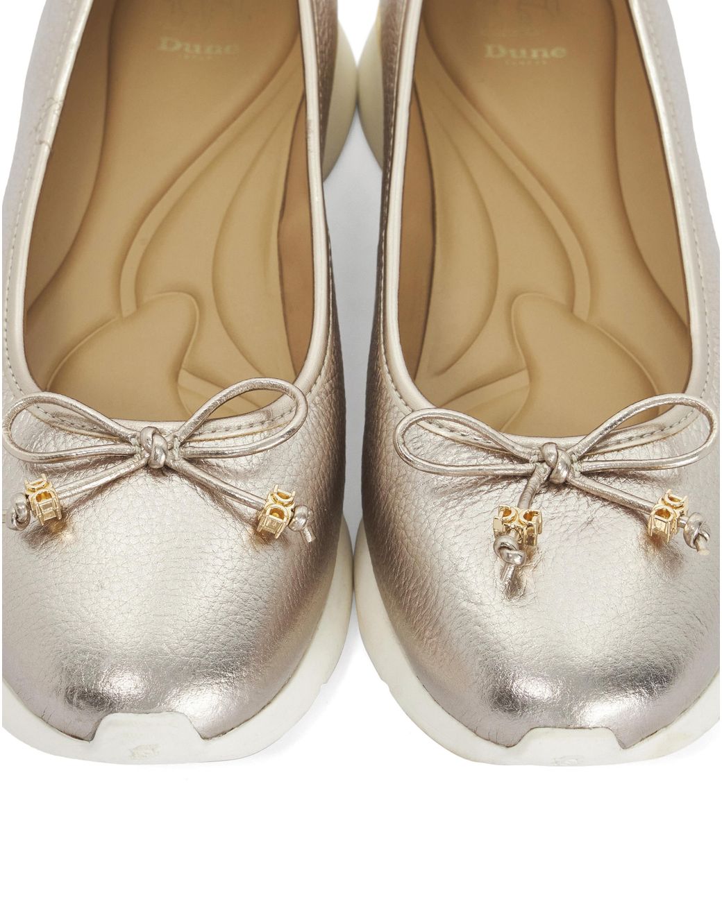 Dune White Leather Highline Ballet Pumps
