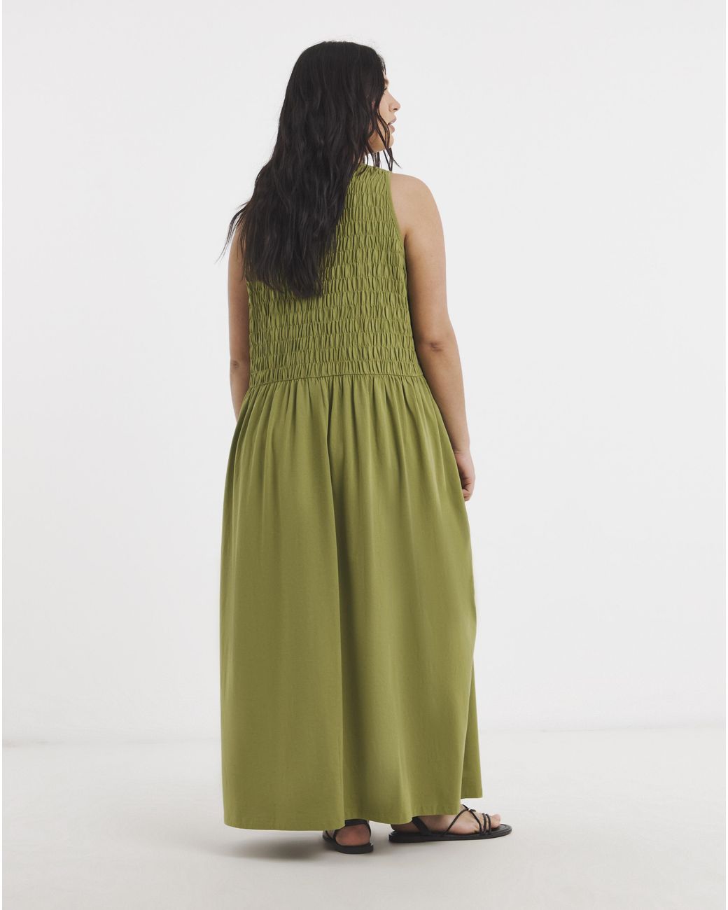 Simply Be Green Shirred Jersey Midi Dress