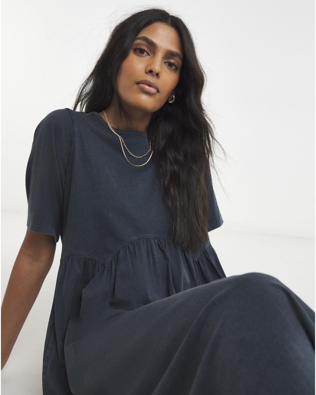 Simply Be Blue Acid Wash Boxy Sleeve Midi Dress
