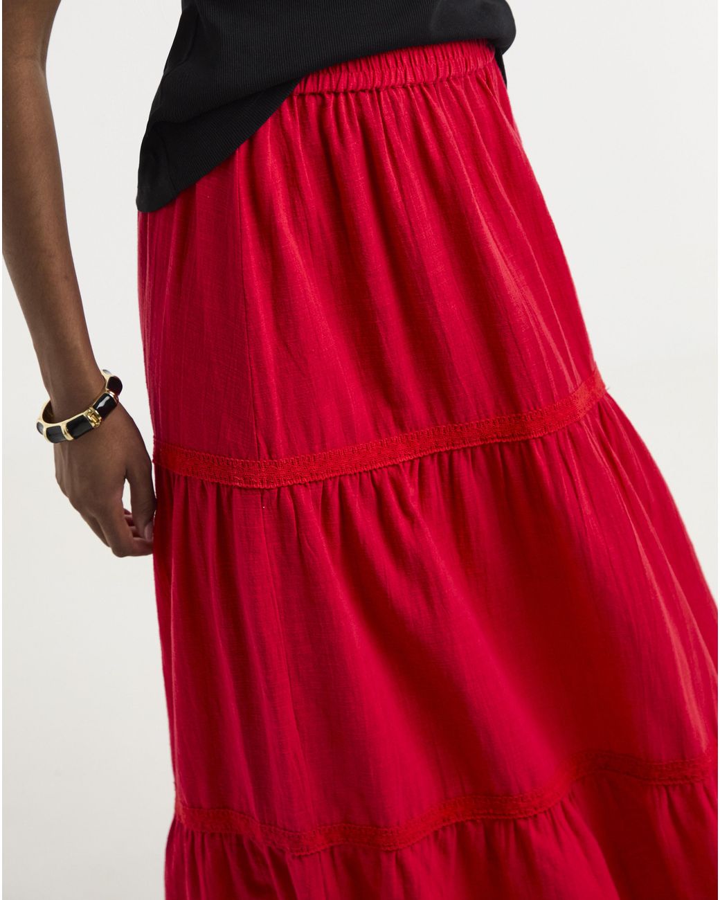 Pieces Red Tohime High Woven Skirt Lacetapes