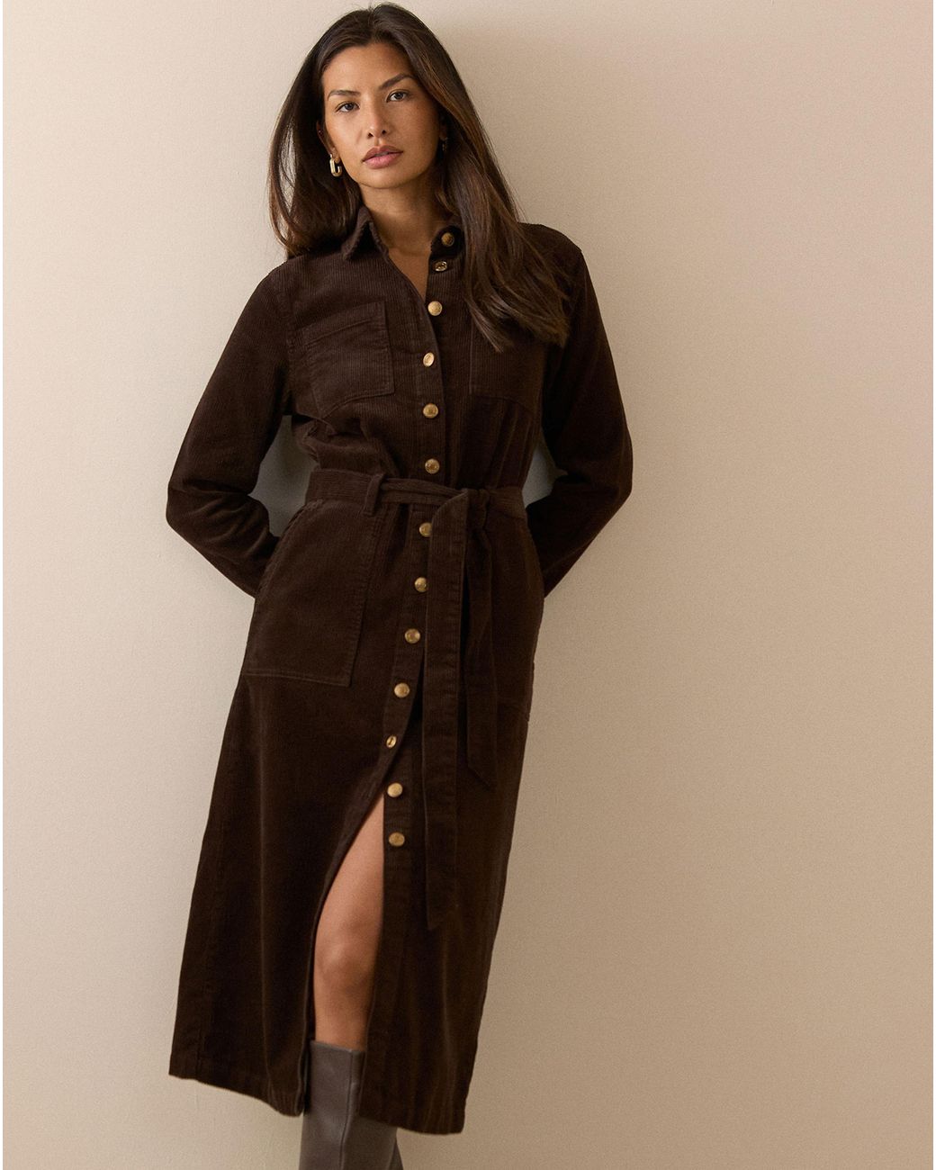Nobody's Child Brown Noah Cord Shirt Dress