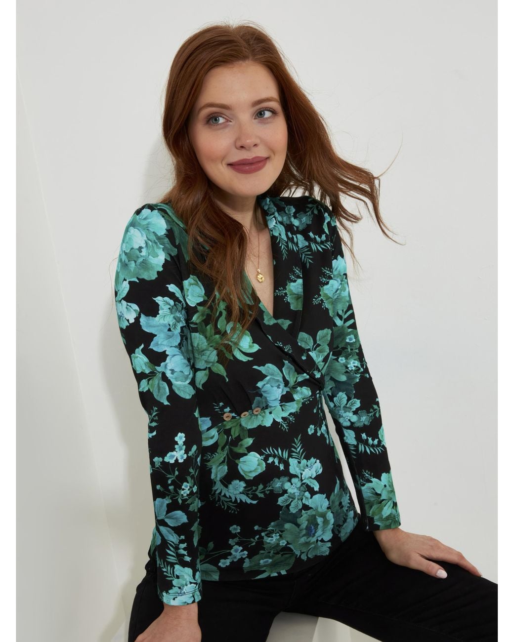 Joe Browns Green Hallie Jersey Print Wrap Top