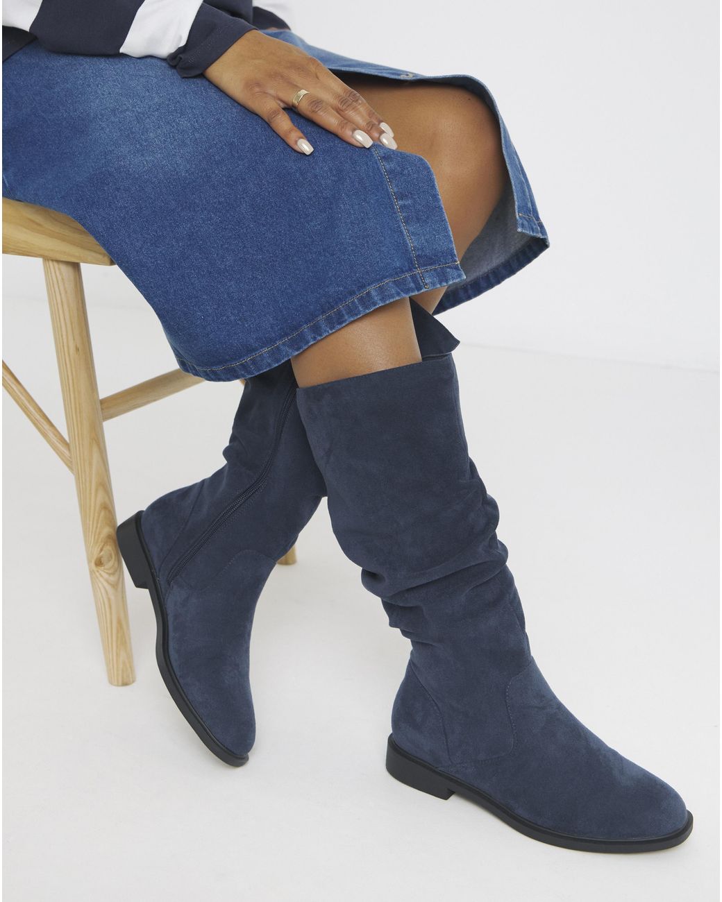 JD Williams Blue Knee High Ruched Boot E Sc