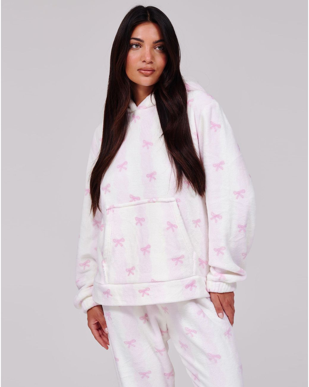 Loungeable Pink Striped Hoodie And Jogger Set