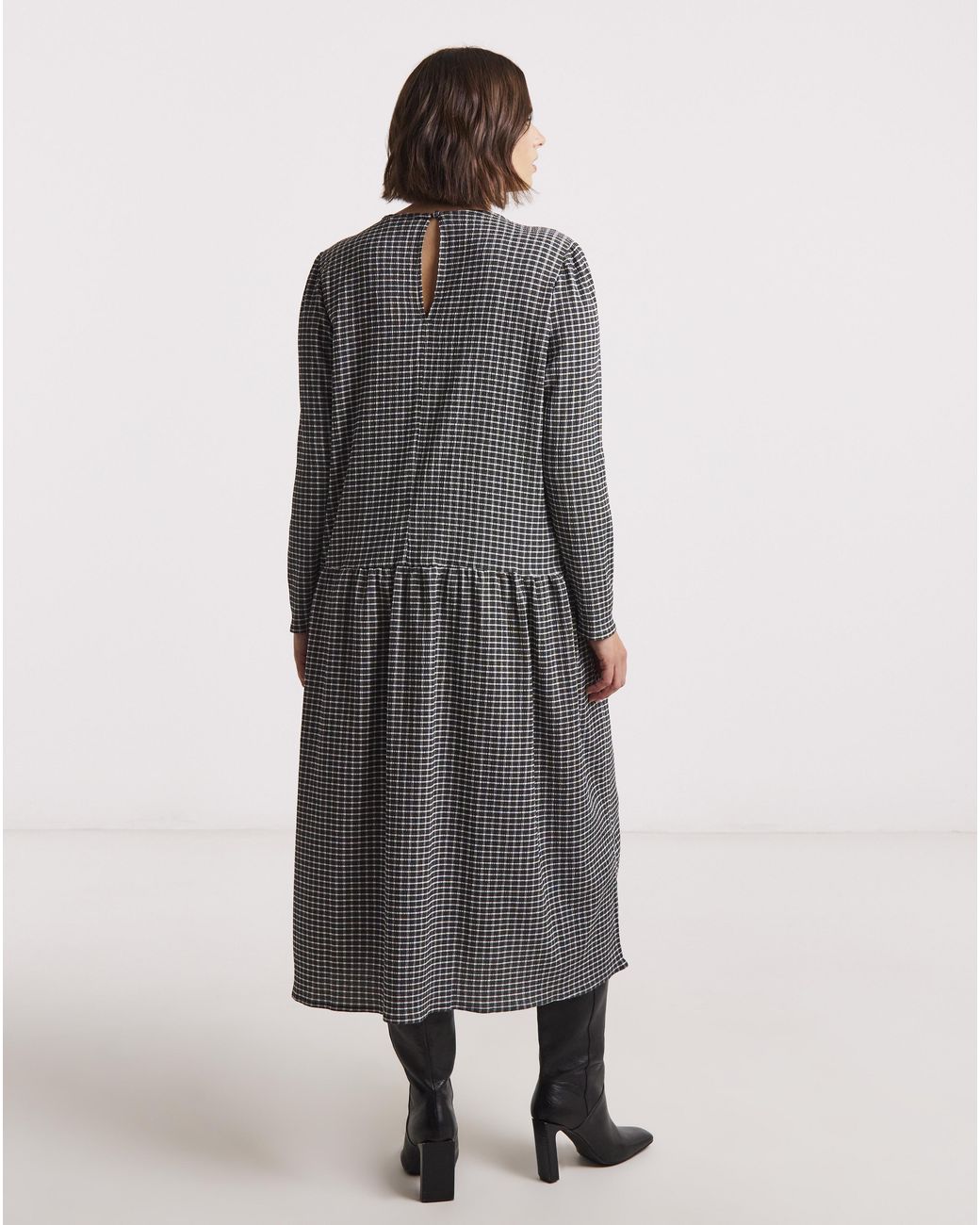 Simply Be Gray Check Drop Waist Midi Dress
