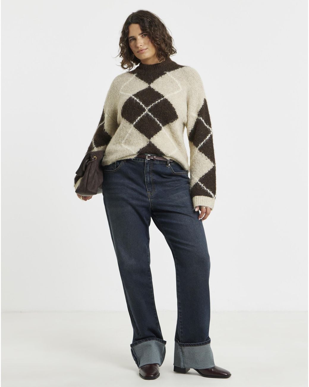 Simply Be Blue Turn Up Straight Wide Leg Jeans