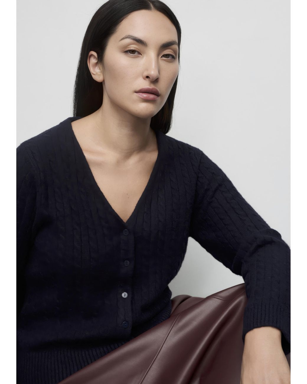 Mango Blue V-Neck Braided Knit Cardigan
