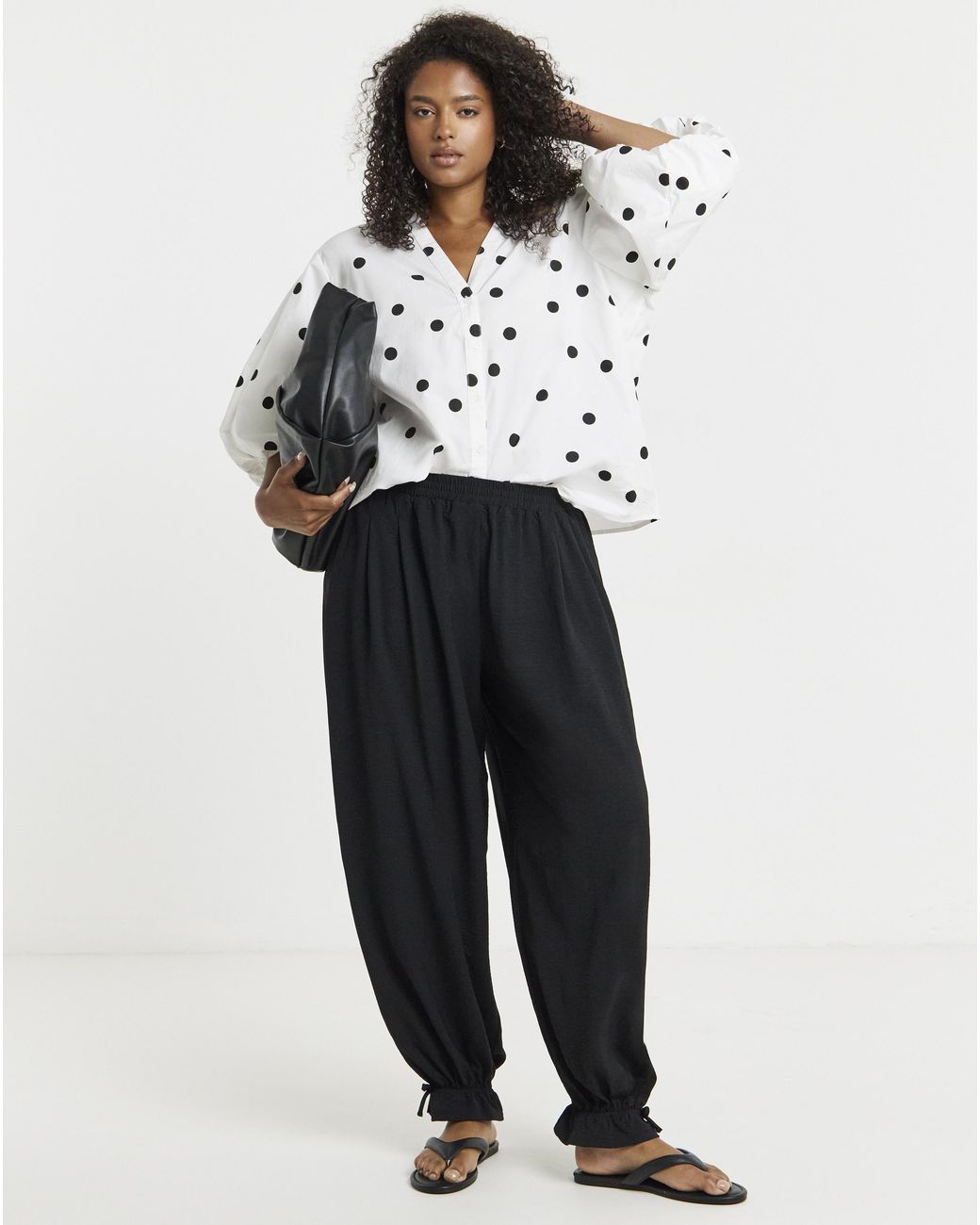 Simply Be White Mono Spot Button Through Blouse