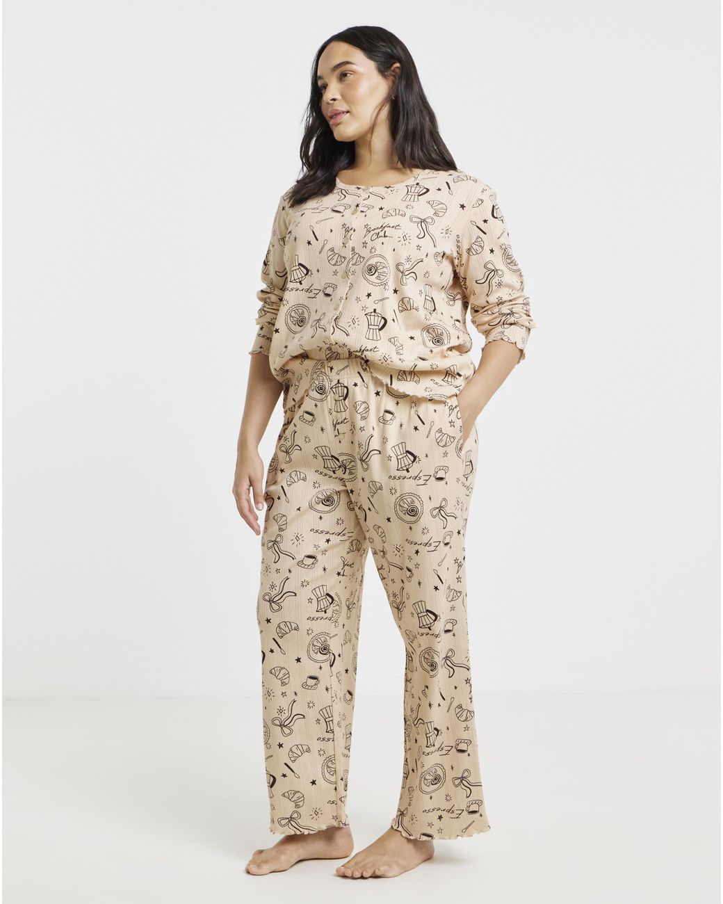 Pretty Secrets Natural Coffee Pointelle Pj Set