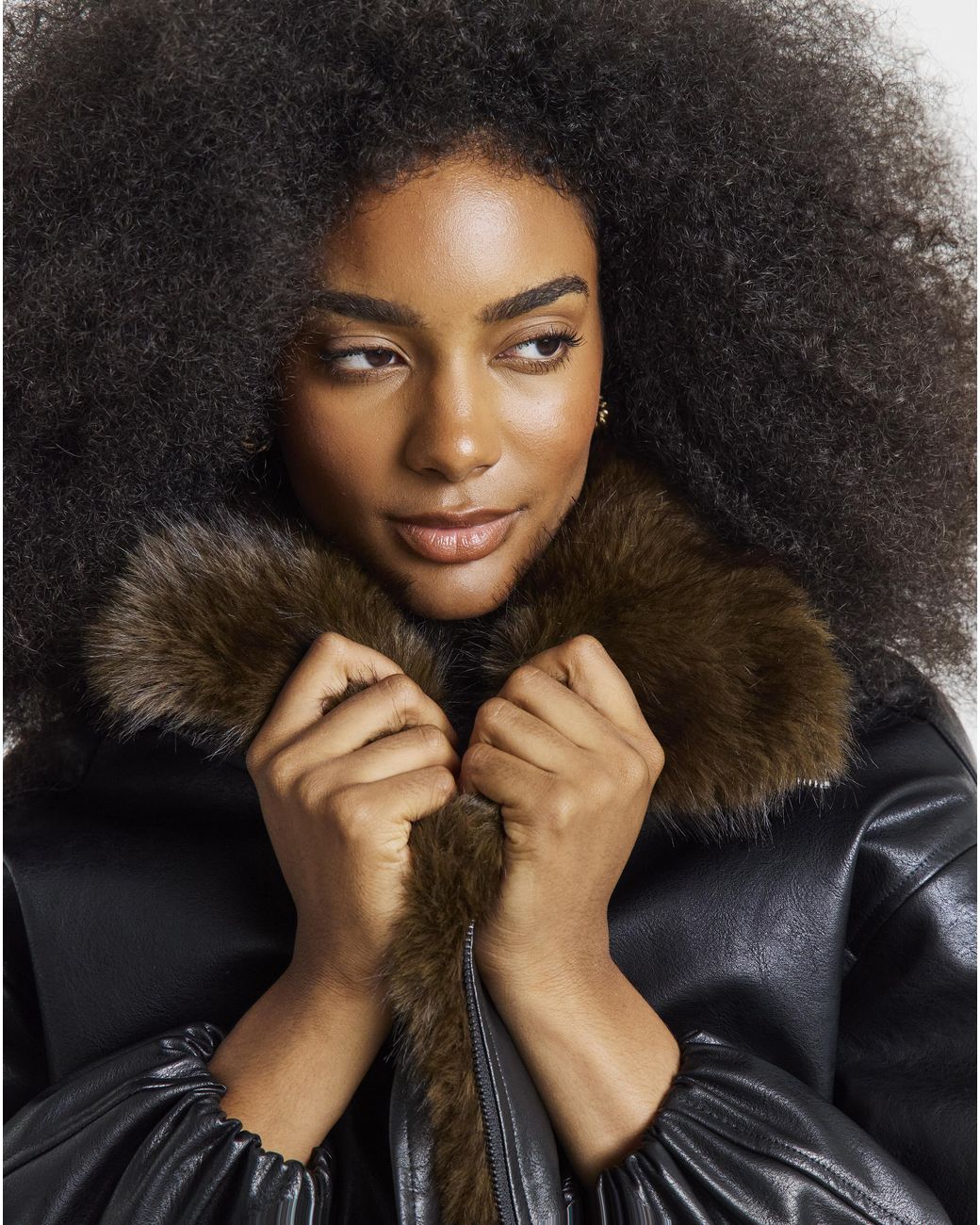 Simply Be Black Faux Leather Fur Collar Jacket