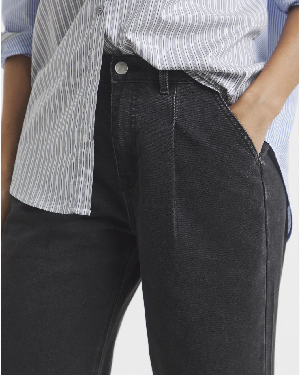 Simply Be Black Pleat Detail Wide Leg Jeans