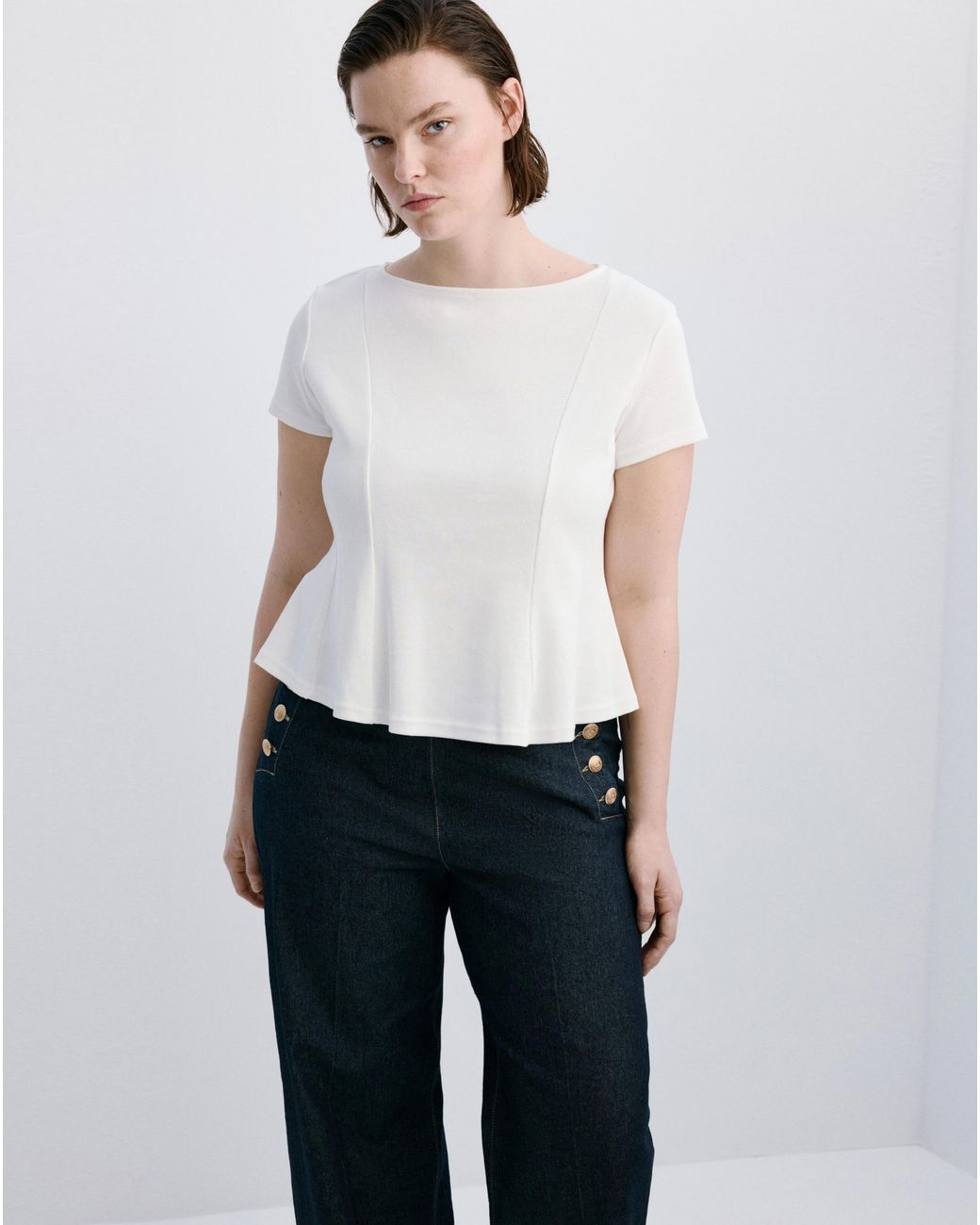 Mango Blue Wide-Leg Jeans With Side Buttons