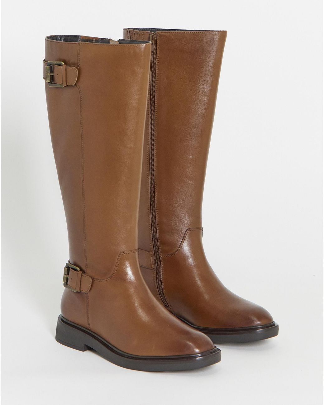 Simply Be Blue Leather Knee High Flat Boot Wide C
