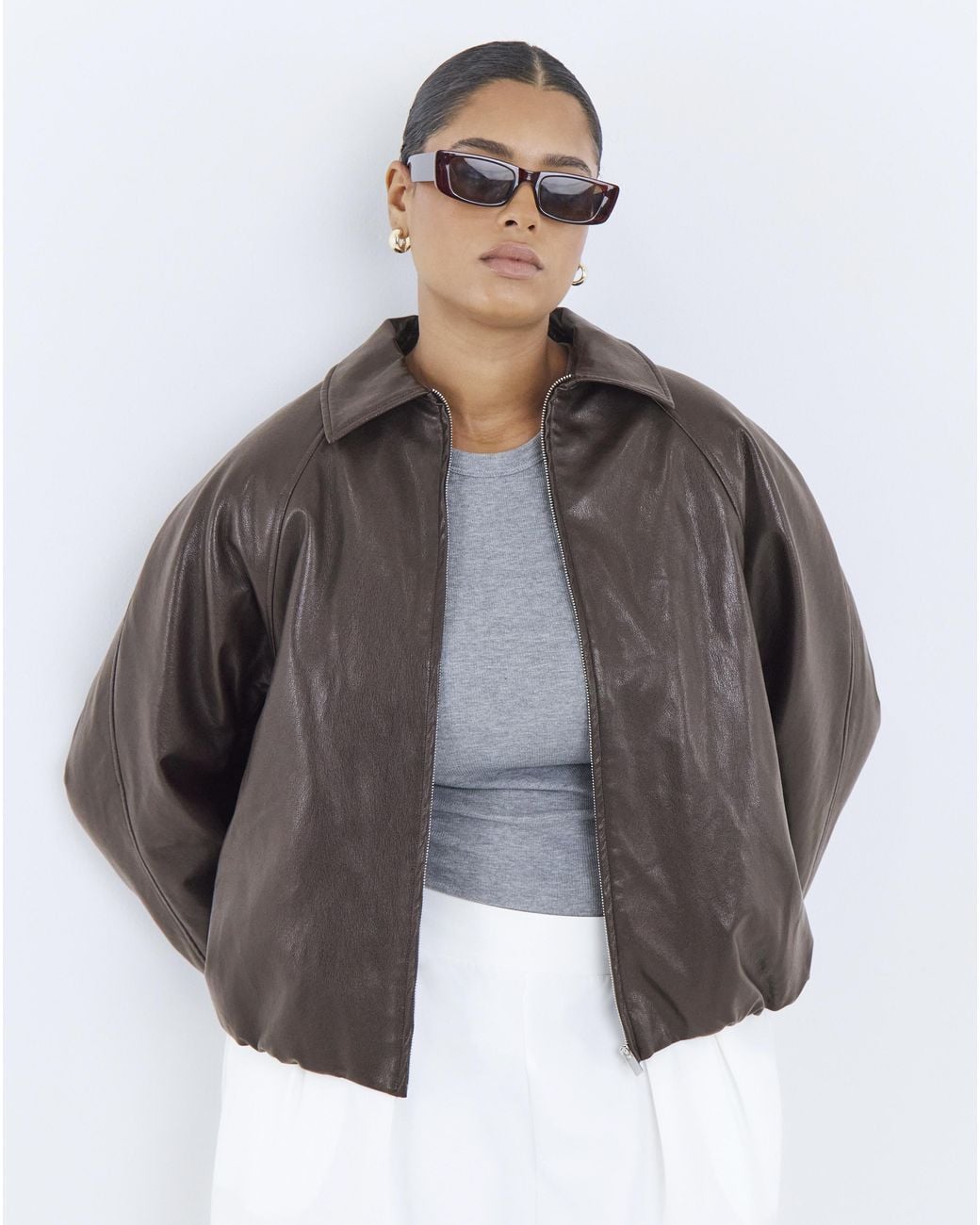 Simply Be Blue Bubble Hem Faux Leather Jacket
